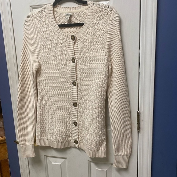 L.L. Bean Crew Knit Cardigan Sweater, Beige button front size Small - Picture 2 of 7